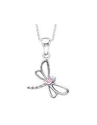 Young Girls Silver Dragonfly Necklace With Pink Sapphire (14 to 16 inches)