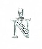 14k White 1.5 mm Round CZ Initial N Pendant