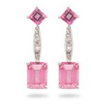 Pink Topaz and Diamond Earrings in 14k White Gold