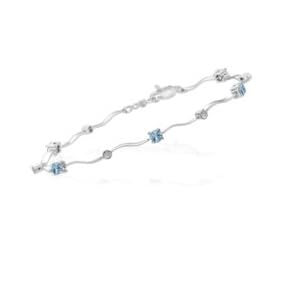 0.17 Cts Diamond and 0.55 Cts Aquamarine Bracelet in 14K White Gold by