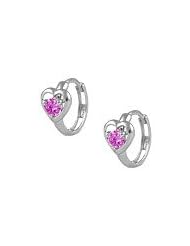 Baby 14K White Gold Heart October Birthstone Huggie Hoop Earrings