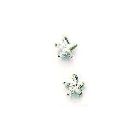 14k White 5 mm Star CZ Friction-Back Post Stud Earrings