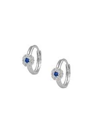 14K White Gold Flower September Birthstone Huggie Hoop Baby Earrings