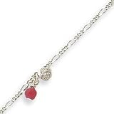 Sterling Silver 10 Inch Polished Strawberry Quartz Beaded Anklet - 10 Inch