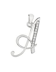 Letter "A" Initial Pendant Necklace with 10 Sparkling Genuine Diamonds, Sterling Silver - All Alphabets Available