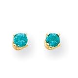 14k 3mm Blue Zircon Childrens Earrings - Measures 4x4mm