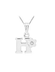 Sterling Silver Diamond Initial H Pendant Girls Necklace (14-16 in)