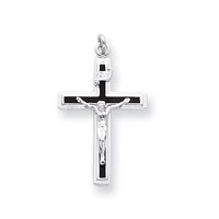 Sterling Silver Enameled Crucifix Pendant with 20 Inch Sterling Silver Chain