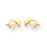 14k Dolphin and Cultured Pearl Childrens Earrings