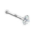 14KT White Gold 2mm Genuine Diamond Nose Bone Ring Free Backing! 20G