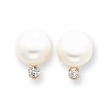 14k White Button Cultured Pearl and Diamond Earrings