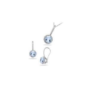 0.39 Ct Diamonds and 3.10 Cts Aquamarine Set in 14K White Gold by