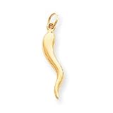 14k Hollow Polished 3-Dimensional Medium Italian Horn Charm