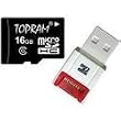 TOPRAM 16GB microSD microSDHC 16G Transflash Memory Card Class 6 with R10 Card Reader - Bulk