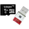 TOPRAM 16GB microSD microSDHC 16G Transflash Memory Card Class 6 with R10 Card Reader - Bulk