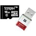 TOPRAM 16GB microSD microSDHC 16G Transflash Memory Card Class 6 with R10 Card Reader - Bulk