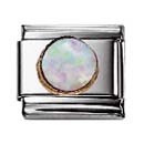 NOMINATION Italian Charm in stainless steel and 18k gold Round Cabochon (WHITE OPAL)