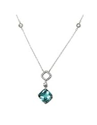 Valentino Topaz Blue Cz Stone Pendant with .925 Sterling Silver Chain