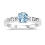 0.06 Cts Diamond & 0.72 Cts Aquamarine Engagement Ring in 14K White Gold