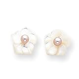 14k Mother Of Pearl Flower With Pink Cultured Pearl Earrings - Measures 8x8mm