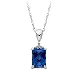 10kt. White Gold, Created Sapphire Pendant with Diamond Accents