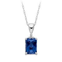 10kt. White Gold, Created Sapphire Pendant with Diamond Accents