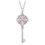 Created Pink Sapphire and Diamond Key Pendant in Sterling Silver