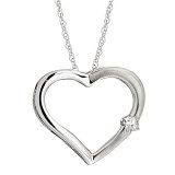 14k White Gold Diamond Heart Shaped Pendant with 16" White Gold Chain