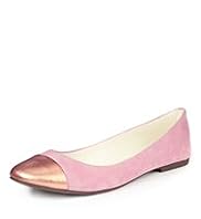 Water Repellent Suede Metallic Toe Cap Pumps