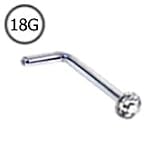 Titanium L Bend Nose Stud Ring 2mm Clear Bezel Set Gem 18G FREE Nose Ring Backing