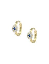 14K Yellow Gold Flower September Birthstone Huggie Hoop Baby Earrings