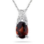 0.02 Cts & Diamond & 0.95 Cts Garnet Pendant in14K White Gold