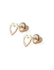 Girls Jewelry - 14K Yellow Gold Open Heart Screw Back Earrings