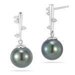 0.14 Cts Diamond & Tahitian Pearl Earrings in 18K White Gold