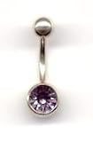 Titanium Aztec Gold Jeweled Navel Bar with a Light Amethyst Swarovski stone in 14 gauge by 1/2