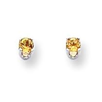 14k White Gold 3mm Citrine Stud Earrings