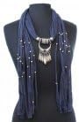 Jewelery Scarf with Half Moon Pendant Navy Color