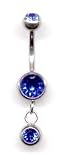 Double Jeweled Dropper Navel Bar in Sapphire 14 gauge by 3/8