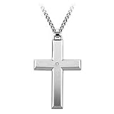 Men's Stainless Steel Cross Pendant with Diamond Accent