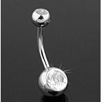 Double Cz Swarovski Gem Belly Navel piercing bar body jewelry