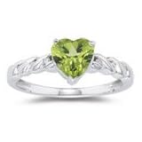 0.03 Ct Diamond and 1.24 Cts Heart-Shaped Peridot Ring in 14K White Gold