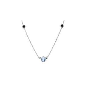0.11 Ct Black Diamond and 0.41Ct Aquamarine Necklace in 18K White Gold by