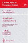 Algorithmic Number Theory: First International Symposium, Ants-I, Ithaca, Ny, Usa, May 6-9, 1994 : Proceedings (Lecture Notes in Computer Science)
