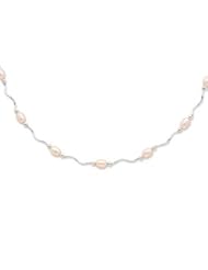 Sterling Silver 6-6.5mm Pink Freshwater Cultured Pearl 18 inches Necklace with Wave Spacers