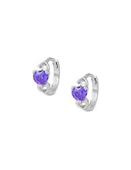 14K White Gold Baby Heart February Birthstone Huggie Hoop Earrings For Girls