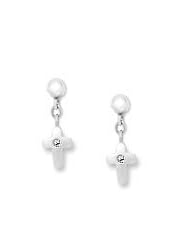 Sterling Silver Young Girls Diamond Dangling Cross Earrings