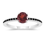 0.23 Cts Black Diamond & 1.25 Cts Garnet Engagement Ring in 14K White Gold