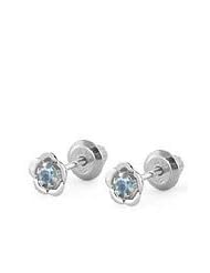 14K White Gold December Birthstone Blue Zircon Flower Baby Earrings