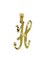 10k Yellow Gold Letter H Initial Charm Pendant Cursive Diamond-cut Unisex Womens