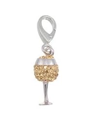 Genuine Zable (TM) Product. 925 Sterling Silver Wine Glass, White Charm. 100% Satisfaction Guaranteed.